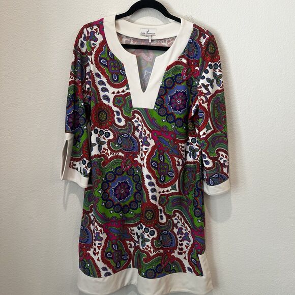 Jude Connally Dresses & Skirts - Jude Connally Holly Paisley Bright Colorful Tunic Mini  Shift Dress V-Neck XL